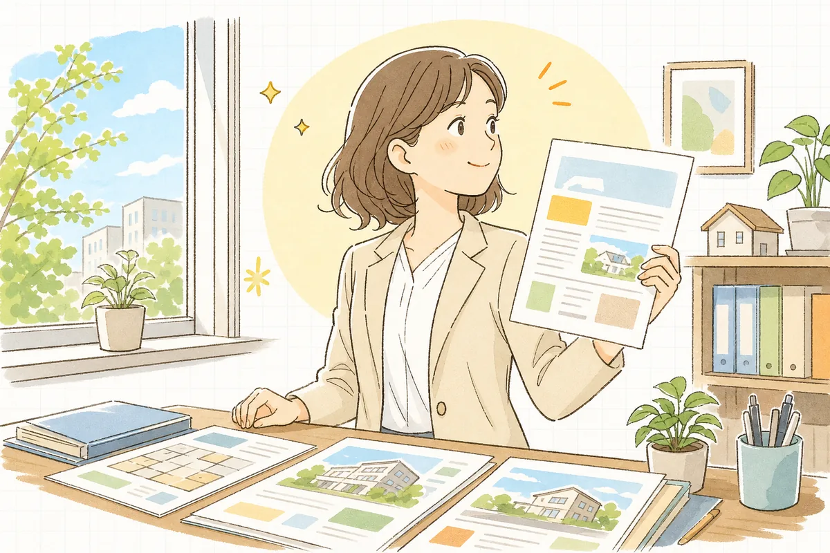 整えたマイソクを手に、次の問い合わせを前向きに待つ賃貸管理担当者