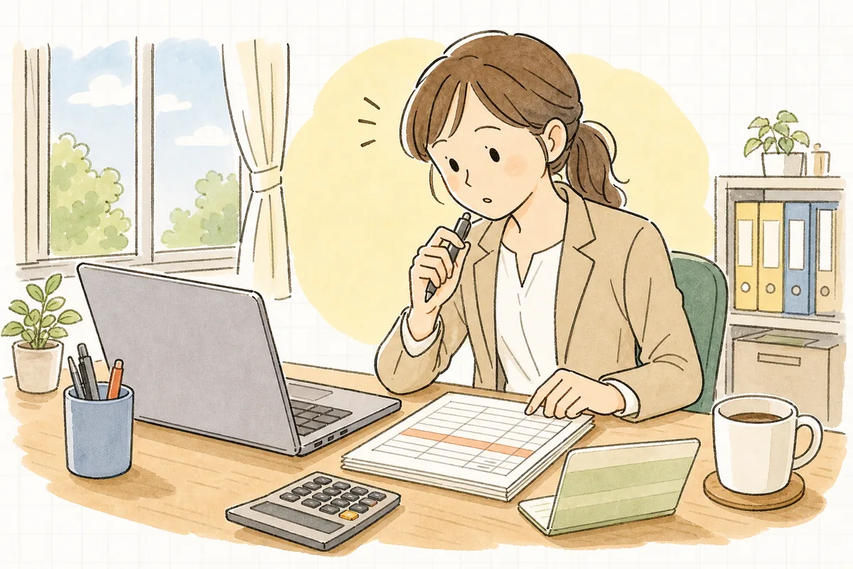 家賃の入金一覧を確認しながら、未入金の一件に気づいて手を止めた賃貸管理担当者