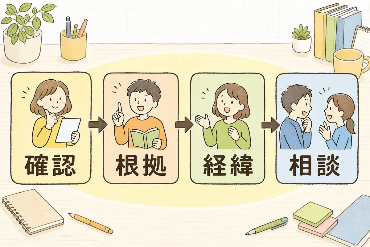 追加請求を進める四つの手順を左から右へ並べた流れ図