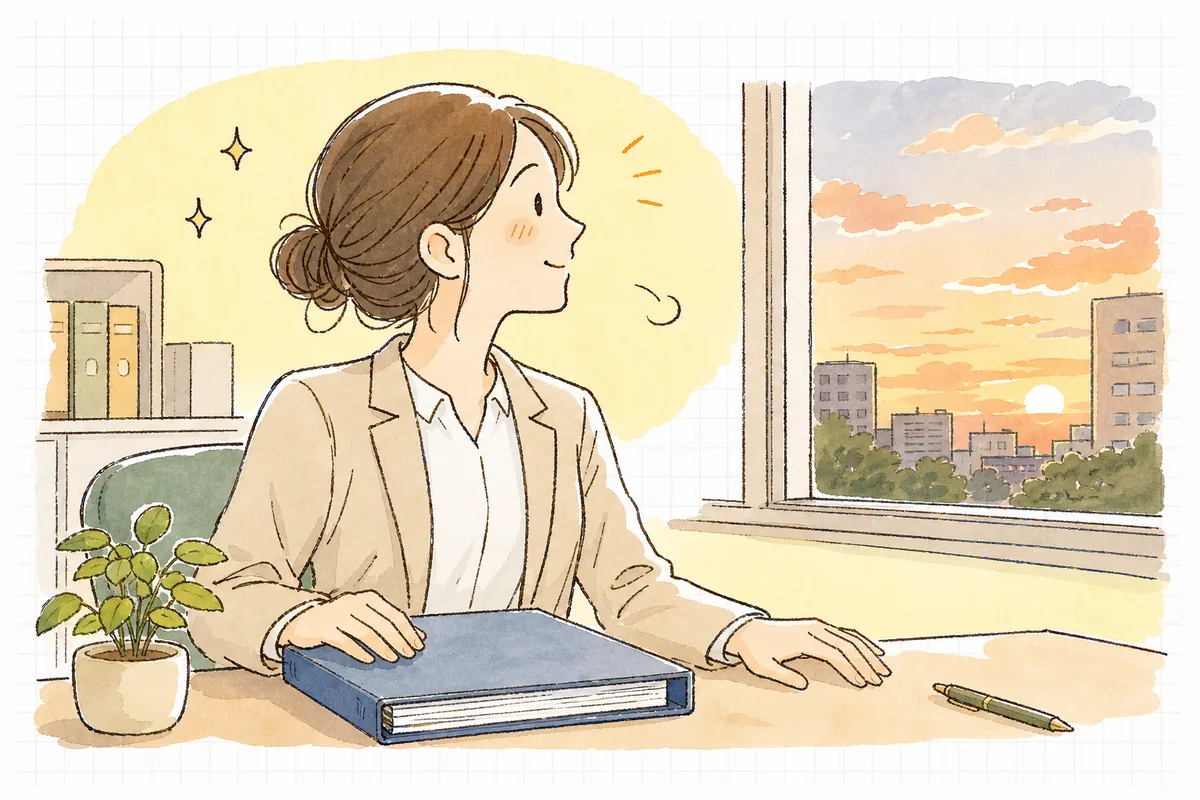 古い滞納の時効を整理し終え、窓辺で一息つく賃貸管理担当者